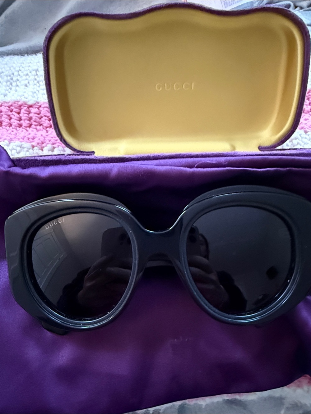 Gucci Black Oversized Round Sunglasses with Dark Lenses